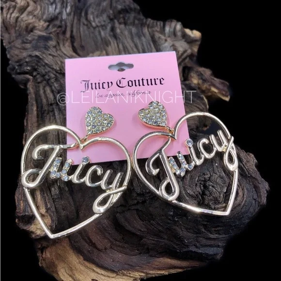 Juicy Couture GT Crystal Heart Logo Earrings - Picture 3 of 9